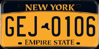 NY license plate GEJ0106