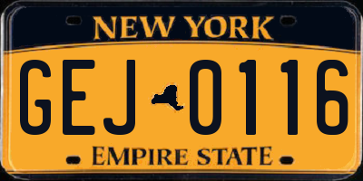 NY license plate GEJ0116