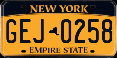 NY license plate GEJ0258