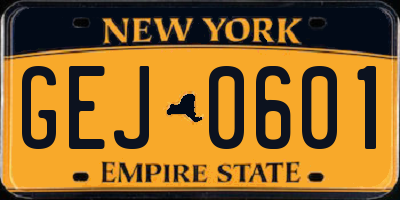 NY license plate GEJ0601