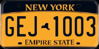 NY license plate GEJ1003