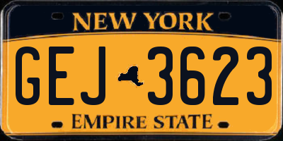 NY license plate GEJ3623