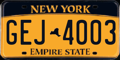 NY license plate GEJ4003