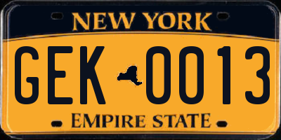 NY license plate GEK0013