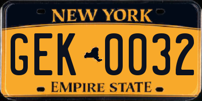 NY license plate GEK0032