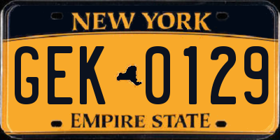 NY license plate GEK0129