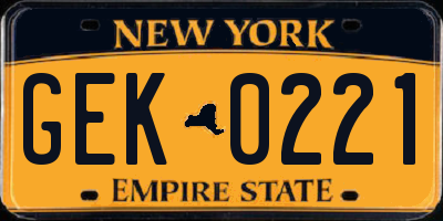 NY license plate GEK0221