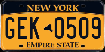 NY license plate GEK0509