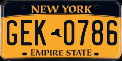 NY license plate GEK0786