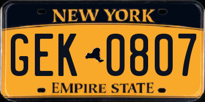 NY license plate GEK0807
