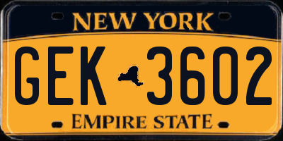 NY license plate GEK3602