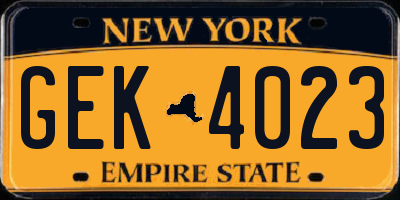 NY license plate GEK4023