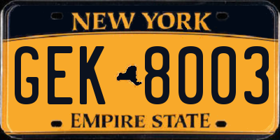 NY license plate GEK8003
