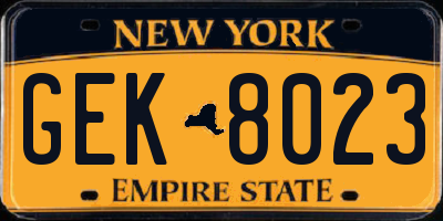NY license plate GEK8023