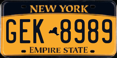 NY license plate GEK8989