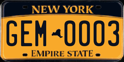 NY license plate GEM0003