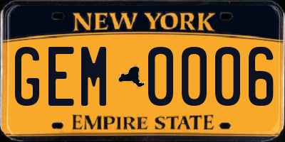 NY license plate GEM0006