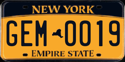 NY license plate GEM0019