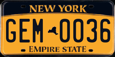 NY license plate GEM0036