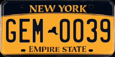 NY license plate GEM0039