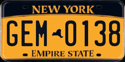 NY license plate GEM0138