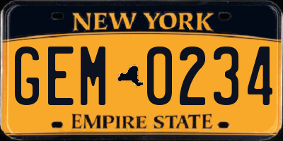 NY license plate GEM0234