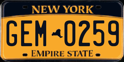 NY license plate GEM0259