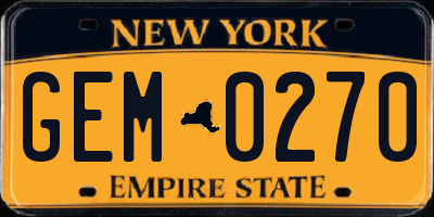 NY license plate GEM0270