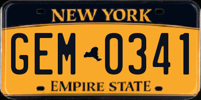 NY license plate GEM0341