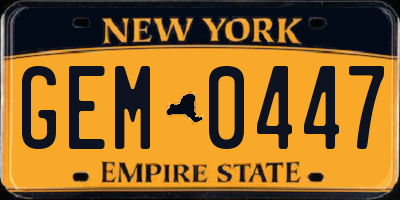 NY license plate GEM0447