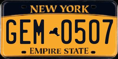 NY license plate GEM0507