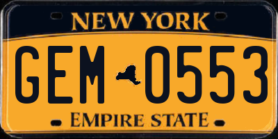 NY license plate GEM0553