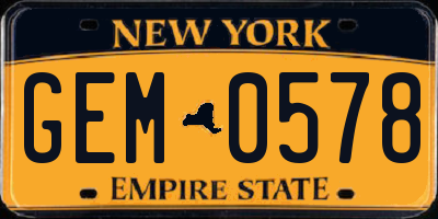 NY license plate GEM0578