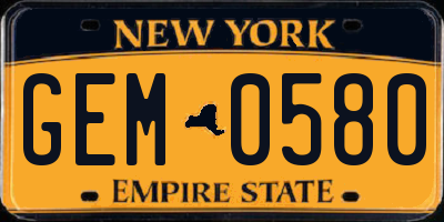 NY license plate GEM0580