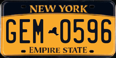 NY license plate GEM0596