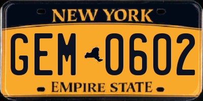 NY license plate GEM0602