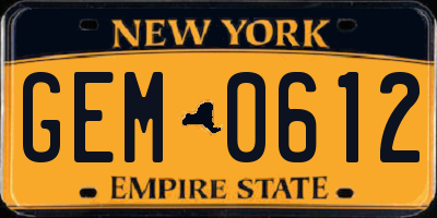 NY license plate GEM0612