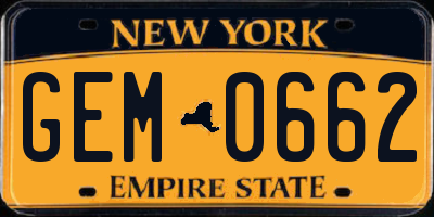 NY license plate GEM0662