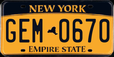 NY license plate GEM0670
