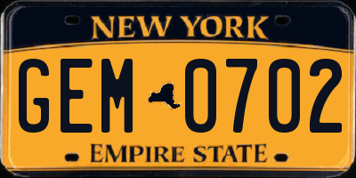 NY license plate GEM0702