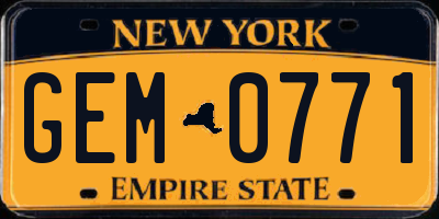 NY license plate GEM0771