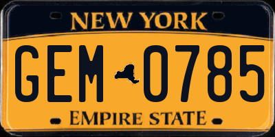 NY license plate GEM0785