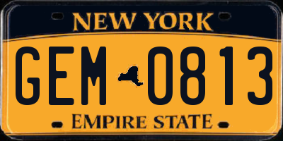 NY license plate GEM0813