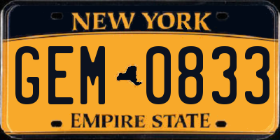 NY license plate GEM0833