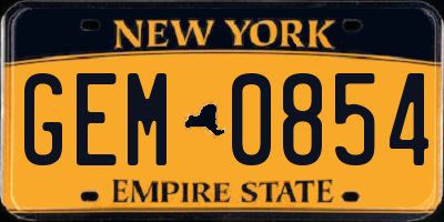 NY license plate GEM0854