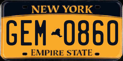 NY license plate GEM0860