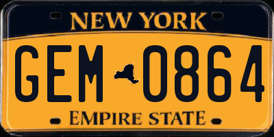 NY license plate GEM0864