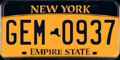 NY license plate GEM0937