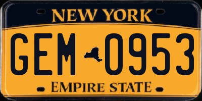 NY license plate GEM0953