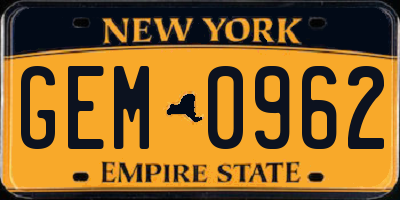 NY license plate GEM0962